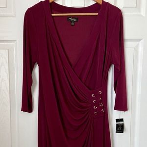 Thalia Sodi Napa Wine Faux Wrap Dress, L